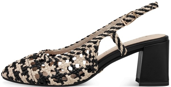 Tamaris γυναικείο mule ψάθα σε μπεζ με μαύρο χρώμα με χοντρό χαμηλό τακούνι 1-29614-42 098 Black Comb