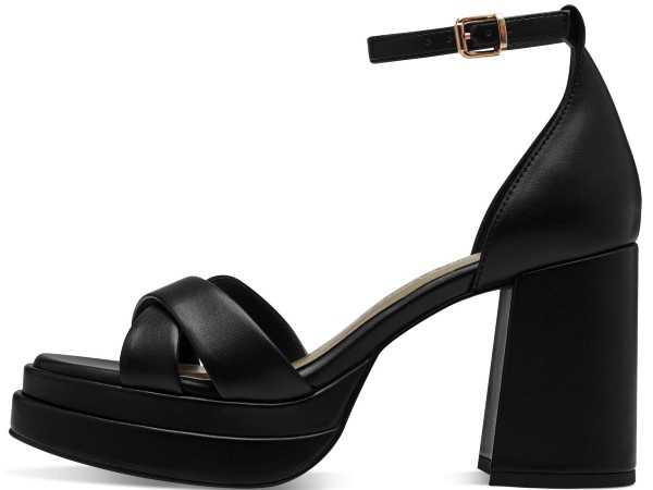 Marco Tozzi γυναικεία πέδιλα σε μαύρο χρώμα με ψηλό χοντρό τακούνι 2-28361-42 001 Black