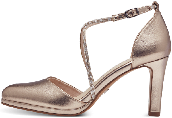 Tamaris γυναικείο πέδιλο με στρας σε χρυσό χρώμα με μέτριο τακούνι 1-22450-24-933 Light Gold