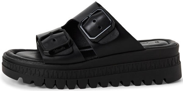 Tamaris γυναικεία παντόφλα δερμάτινη με πλατφόρμα ανατομική σε μαύρο χρώμα 1-27202-44-003 Black leather