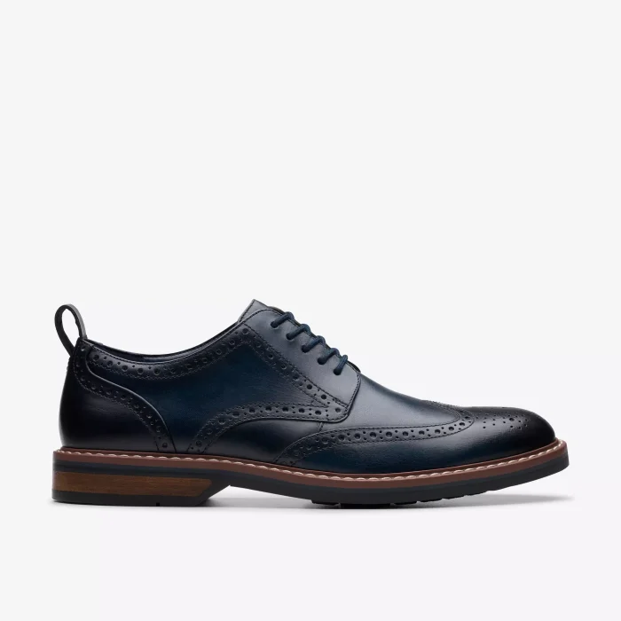 Clarks ανδρικό δερμάτινο σκαρπίνι σε μπλε χρώμα brogues Aldwin Limit Navy Leather 261784717