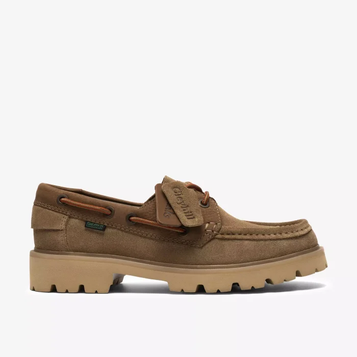 Clarks ανδρικό boat shoe σε δέρμα καστόρι μπεζ χρώμα Cleyhill Boat Dark Sand Combi