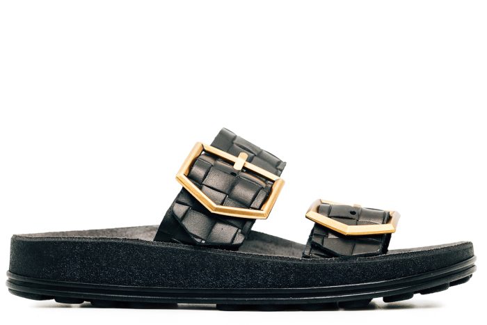 Fantasy Sandals Δερμάτινη Γυναικεία Παντόφλα Taylor Black Leather Raffia (S331)