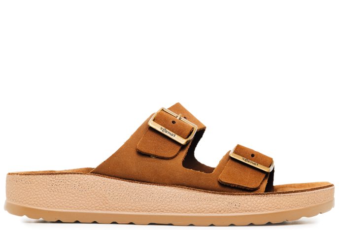 Fantasy Sandals Δερμάτινη Γυναικεία Παντόφλα Leonidas Mochaccino (S001)
