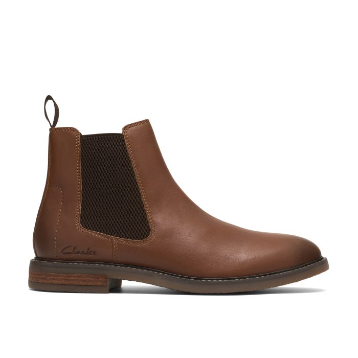 Clarks Jaxen Easy Δερμάτινα Ανδρικά Μποτάκια Chelsea Dark Tan Lea (26327305)